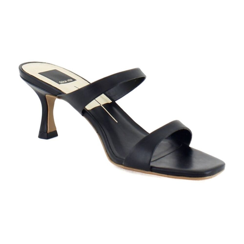 Dolce Vita Black Two-Strap Square Toe Kitten Heel Mule